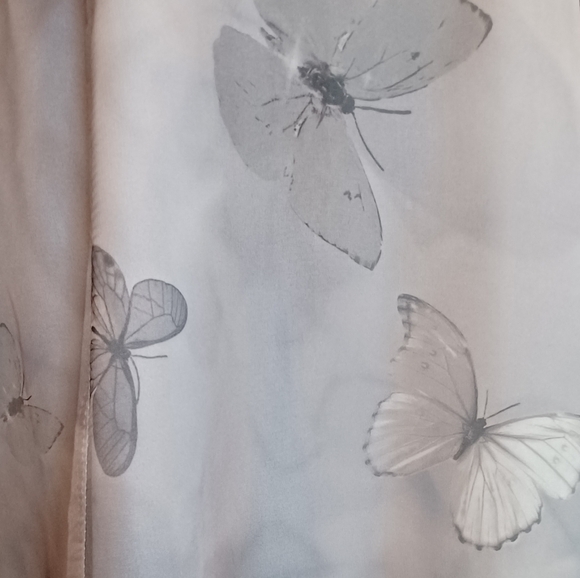 Sheer Lavender Gray Mandarin collar A-line dress with Butterfly print, size M - Picture 7 of 7